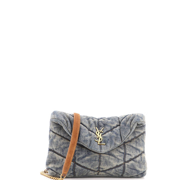 Saint Laurent Loulou Puffer Shoulder Bag Quilted Vintage Denim Mini