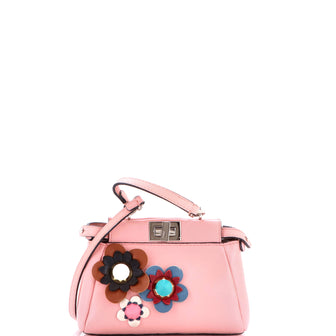 Fendi Peekaboo Bag Floral Embellished Leather Micro
