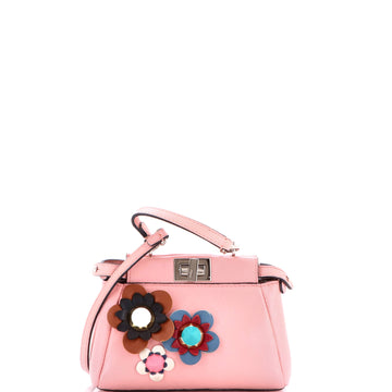 Fendi Peekaboo Bag Floral Embellished Leather Micro