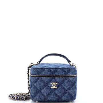 Chanel Vanity Case with Chain 3D Quilt Printed Denim Small