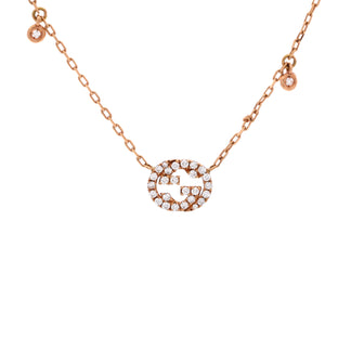 Gucci GG Running Station Pendant Necklace 18K Rose Gold and Diamonds