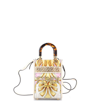 Fendi x Versace Fendace Convertible Sunshine Shopper Tote Printed Laminated Leather Mini