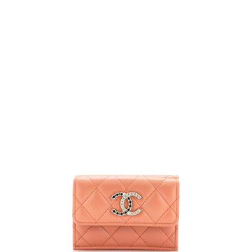 Chanel CC Pearl Enamel Trifold Flap Wallet Quilted Lambskin Small