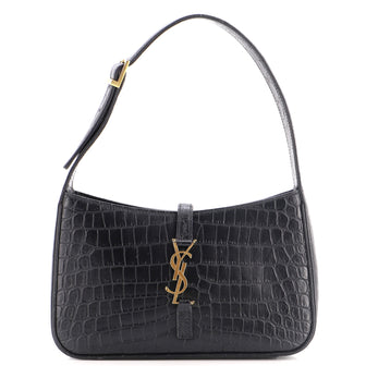 Saint Laurent Le 5 a 7 Hobo Crocodile Embossed Leather Small
