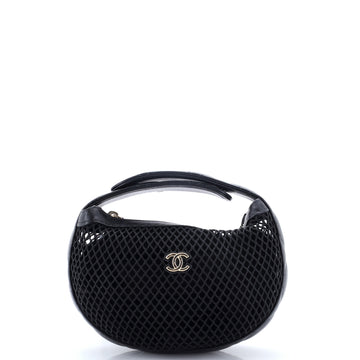 Chanel CC Hobo Pouch Bag Mesh with Quilted Leather