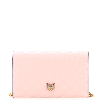 Gucci Crystal Cat Wallet on Chain Guccissima Leather
