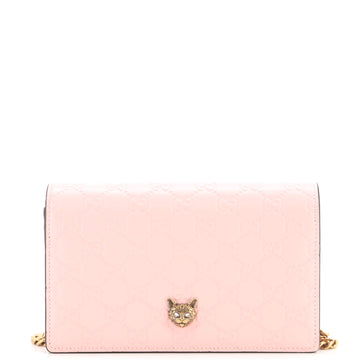 Gucci Crystal Cat Wallet on Chain Guccissima Leather
