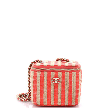Chanel Classic Vanity Case with Chain Striped Raffia and Jute Mini