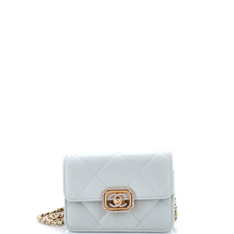 Chanel Crystal Geometric Frame CC Clutch with Chain Quilted Calfskin