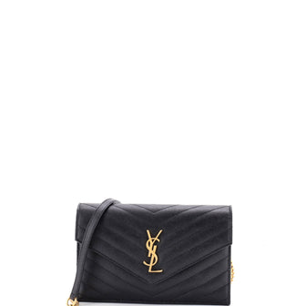 Saint Laurent Classic Monogram Wallet on Chain Matelasse Chevron Leather Small