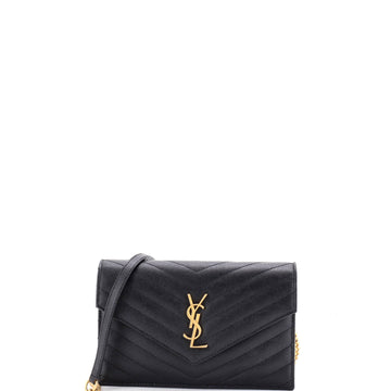 Saint Laurent Classic Monogram Wallet on Chain Matelasse Chevron Leather Small