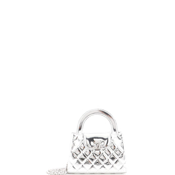 Chanel Kelly Top Handle Shopping Bag Quilted Metallic Lambskin Mini