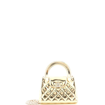 Chanel Kelly Top Handle Shopping Bag Quilted Metallic Lambskin Mini