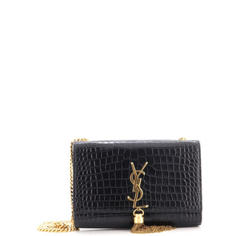 Saint Laurent Classic Monogram Tassel Crossbody Bag Crocodile Embossed Leather Small
