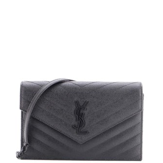 Saint Laurent Classic Monogram Wallet on Chain Matelasse Chevron Leather Small