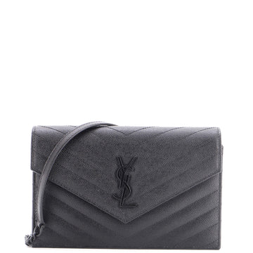 Saint Laurent Classic Monogram Wallet on Chain Matelasse Chevron Leather Small