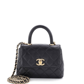 Chanel Coco Top Handle Clutch with Chain Quilted Caviar Mini