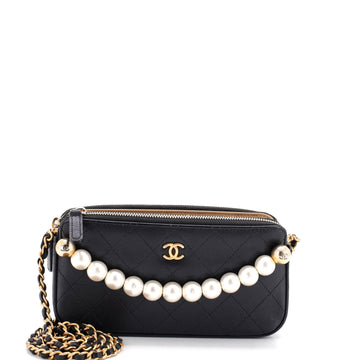 Chanel Chic Pearls Double Zip Clutch with Chain Quilted Lambskin