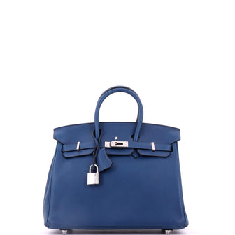 Hermes Birkin Handbag Deep Blue Swift with Palladium Hardware 25