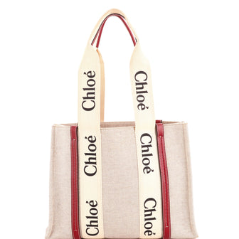 Chloe Woody Tote Canvas with Leather Medium