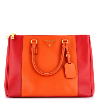 Prada Bicolor Double Zip Lux Tote Saffiano Leather Medium