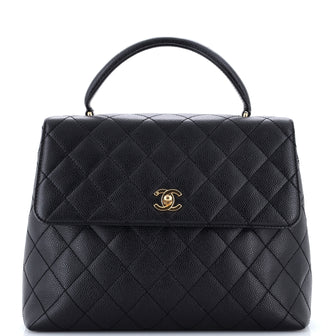 Chanel Vintage Classic Top Handle Flap Bag Quilted Caviar Jumbo