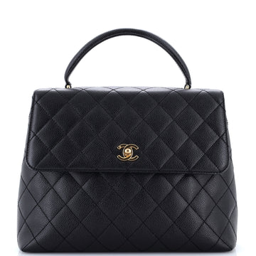 Chanel Vintage Classic Top Handle Flap Bag Quilted Caviar Jumbo