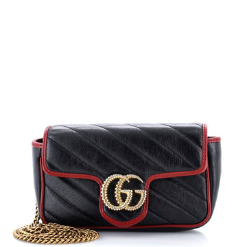 Gucci GG Marmont Flap Bag Diagonal Quilted Leather Super Mini