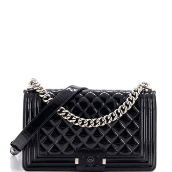 Chanel Boy Flap Bag Quilted Patent Old Medium