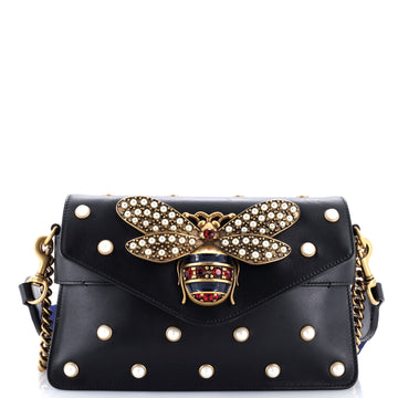 Gucci Broadway Pearly Bee Shoulder Bag Embellished Leather Mini