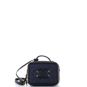 Chanel Filigree Vanity Case Quilted Caviar Small