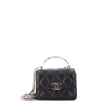 Chanel Coco Enamel Top Handle Flap Clutch with Chain Quilted Caviar