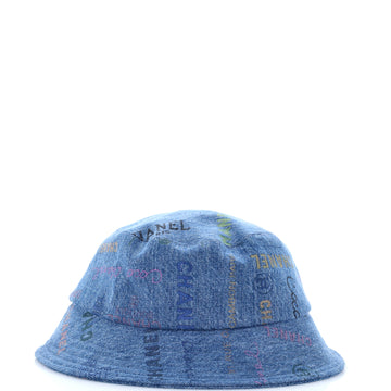 Chanel Denim Mood Bucket Hat Logo Printed Denim