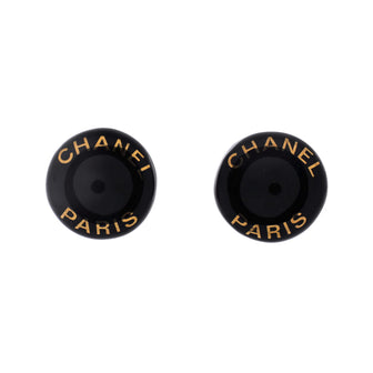 Chanel Vintage Logo Round Clip-On Earrings Enamel and Metal