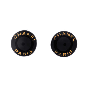Chanel Vintage Logo Round Clip-On Earrings Enamel and Metal