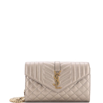 Saint Laurent Classic Monogram Chain Wallet Mixed Matelasse Leather Medium
