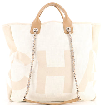 Chanel Deauville Logo Shopping Tote Printed Raffia Large