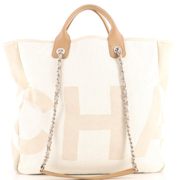 Chanel Deauville Logo Shopping Tote Printed Raffia Large