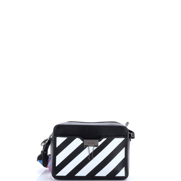 Off White Binder Clip Camera Crossbody Bag Striped Leather Small