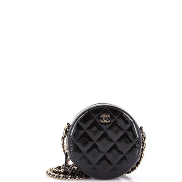 Chanel Round Clutch with Chain Quilted Patent Mini