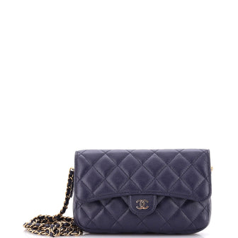 Chanel Classic Flap Phone Holder with Chain Quilted Caviar