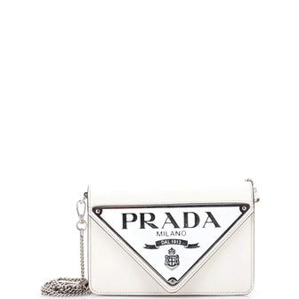 Prada Maxi Triangle Logo Chain Flap Bag Brushed Leather Small