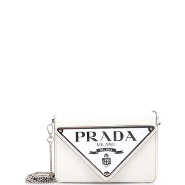Prada Maxi Triangle Logo Chain Flap Bag Brushed Leather Small
