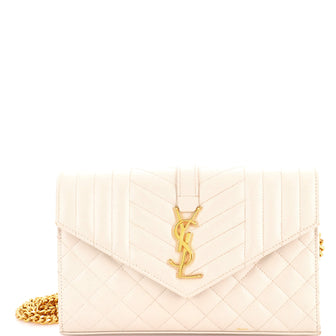 Saint Laurent Classic Monogram Chain Wallet Mixed Matelasse Leather Medium