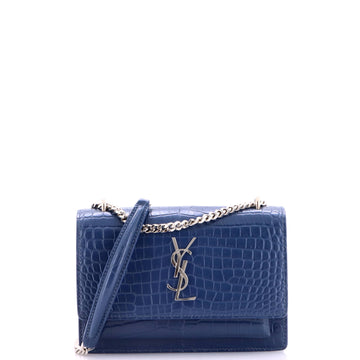 Saint Laurent Sunset Chain Wallet Crocodile Embossed Leather