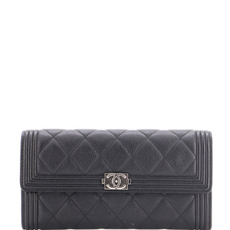 Chanel Boy Flap Wallet Quilted Leather Long