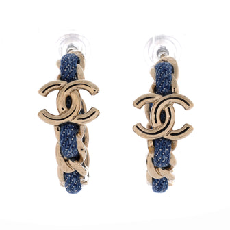 Chanel CC Link Hoop Earrings Metal and Denim