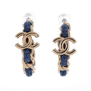 Chanel CC Link Hoop Earrings Metal and Denim