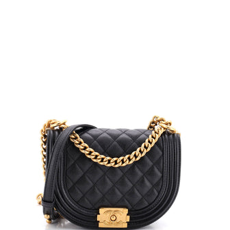 Chanel Boy Curved Messenger Bag Quilted Caviar Small