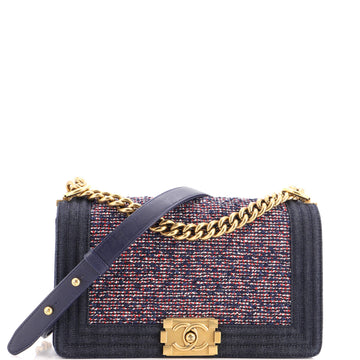 Chanel Boy Flap Bag Quilted Tweed With Denim Old Medium